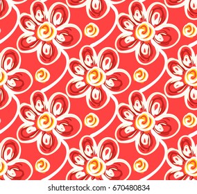 Floral seamless pattern. Hand drawn creative flowers. Colorful artistic background with blossom. Abstract herb. Can be used for wallpaper, textiles, wrapping, card, cover. Vector illustration, eps10