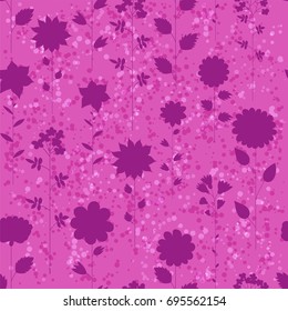 Floral Seamless Pattern. Hand drawn endless vector illustration on pink background. Can be used for wallpaper, website background, textile, greeting cards, wedding invitation, wrapping, books, print