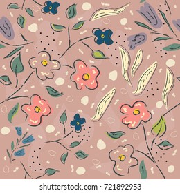 Floral Seamless Pattern. Hand Drawn. Pastel Colors. Vector Illustration