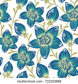 Floral seamless pattern. Hand drawn creative flowers. Colorful artistic background. Abstract herb. Can be used for wallpaper, textiles, wrapping, card, cover. Vector illustration, eps10