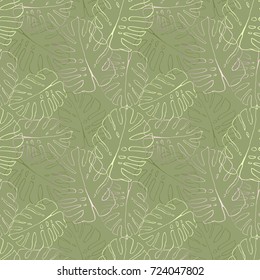 Floral seamless pattern. Hand drawn doodles texture. Stylized sketch  Monstera leaves. Great for fabric, wallpaper, wrapping paper, surface design, wedding invitation. Vector