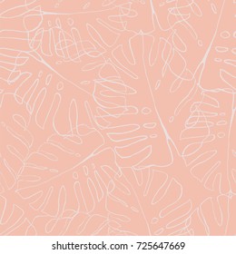 Floral seamless pattern. Hand drawn doodles texture. Stylized sketch  Monstera leaves. Great for fabric, wallpaper, wrapping paper, surface design, wedding invitation. Vector