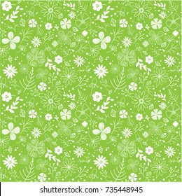 Floral seamless pattern with hand drawn wild flowers, branches. Endless texture in doodle style. Cute vector background for wallpaper, scrapbook, wrapping paper, surface texture, web page background