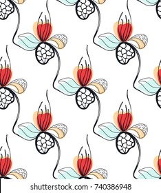 Floral seamless pattern. Hand drawn creative flowers. Colorful artistic background. Abstract herb. Can be used for wallpaper, textiles, wrapping, card, cover. Vector illustration, eps10
