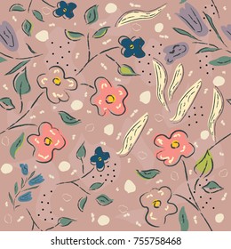 Floral Seamless Pattern. Hand Drawn. Vector Illustration