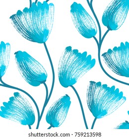 Floral seamless pattern. Hand drawn creative flowers. Artistic background. Abstract herb. Stain of paint. Can be used for wallpaper, textiles, wrapping, card, cover. Vector illustration, eps10