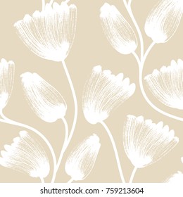 Floral seamless pattern. Hand drawn creative flowers. Artistic background. Abstract herb. Stain of paint. Can be used for wallpaper, textiles, wrapping, card, cover. Vector illustration, eps10