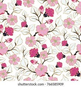 Floral seamless pattern. Hand drawn illustration of flowers and branches. vector  background for textile, print, wallpapers, wrapping.