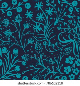 Floral seamless pattern. Hand drawn creative flower. Colorful artistic background with blossom. Abstract herb. It can be used for wallpaper, textiles, wrapping, card. Vector illustration, eps10