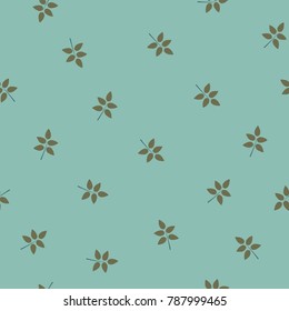 Floral seamless pattern with hand drawn leaf on green background. Vector Illustration