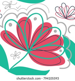 Floral seamless pattern. Hand drawn doodle flowers