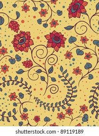 Floral seamless pattern with hand drawn flowers