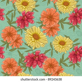 Floral seamless pattern with hand drawn flowers