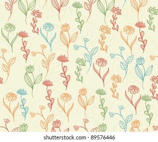 Floral seamless pattern with hand drawn flowers