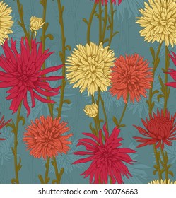 Floral seamless pattern with hand drawn flowers