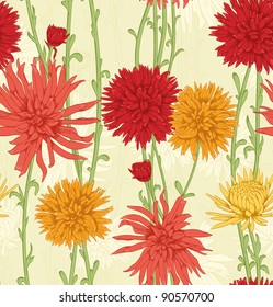 Floral seamless pattern with hand drawn flowers