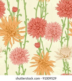 Floral seamless pattern with hand drawn flowers