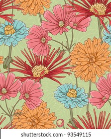 Floral seamless pattern with hand drawn flowers