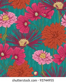 Floral seamless pattern with hand drawn flowers.
