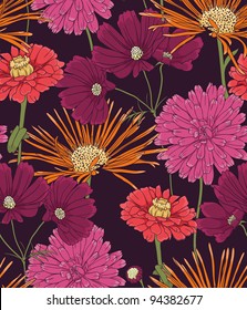Floral seamless pattern with hand drawn flowers.