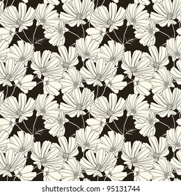 Blumennahtloses Muster mit handgezeichneten Blumen. Schwarz-Weiß