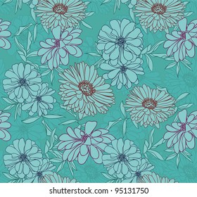 Floral seamless pattern with hand drawn flowers. Black and white