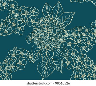 Floral seamless pattern with hand drawn flowers.