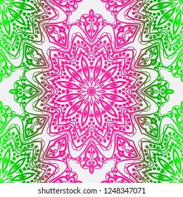 Floral Seamless Pattern With Hand-Drawing Ornament. Illustration. Design For Prints, Textile, Decor, Fabric. Vector Pattern. Neon Color.