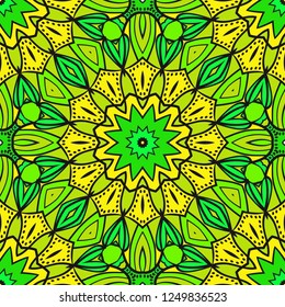 Floral Seamless Pattern With Hand-Drawing Ornament. Illustration. Design For Prints, Textile, Decor, Fabric. Vector Pattern. Neon Color.