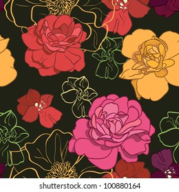 Floral Seamless pattern with hand-drawn flowers