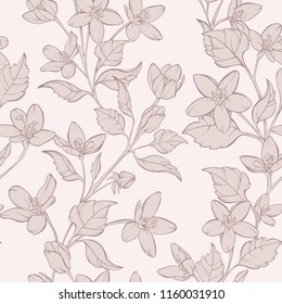 Floral seamless pattern with hand-drawn  flowers. Element for design. Hand-drawn contour lines and strokes.