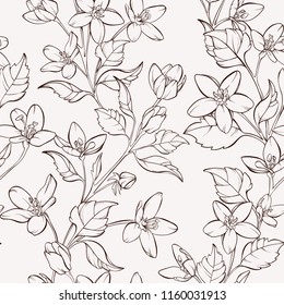 Floral seamless pattern with hand-drawn  flowers. Element for design. Hand-drawn contour lines and strokes.