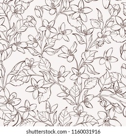 Floral seamless pattern with hand-drawn  flowers. Element for design. Hand-drawn contour lines and strokes.