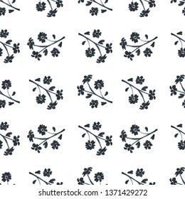 Floral seamless pattern with hand-drawn flowers. Black wildflowers isolated. Element for design. Hand-drawn contour lines and strokes. Flower Pattern for Fabric, Textile, Wrapping Paper, Wallpaper.