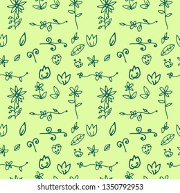 floral seamless pattern. hand-drawn gel pen vector illustration in retro style