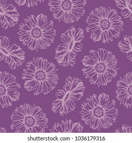 Floral seamless pattern. Hand-drawn vector illustration. Rudbeckia.
