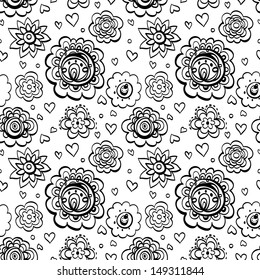 Floral seamless pattern with hearts - vector