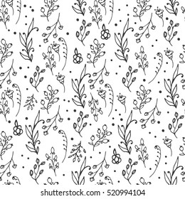 Patrón floral sin fisuras. Hierbas y flores silvestres impresos.