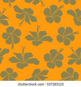 Floral seamless pattern hibiscus flowers. Vector hibiscus floral pattern. Design in yellow and neutral colors for invitation, wedding or greeting cards, textile, prints or fabric. Hand drawing.