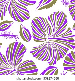 Floral seamless pattern with hibiscus flowers. Watercolor hand drawn style on white background. Vector hibiscus floral pattern. Design in neutral and white colors for fabric, wedding or greeting cards