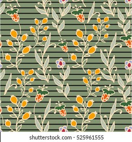 Floral seamless pattern. Horizontal stripes.Herbs and wild flowers print. Herbal tea hand sketched floral print. Lovely flowers and leaves branches vector illustration.