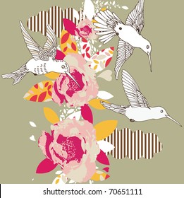 floral seamless pattern with hummingbird