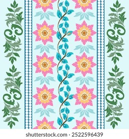 Floral seamless pattern,  ikat seamless  textile illustration design, design for wrapping, scarf, textile, carpet, rug, texture, hand-draw, background , silk