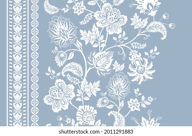 Floral seamless pattern. Indian decorative wallpaper. Design for textile, wallpaper, web, print, paper, backdrop, background. Batik indonesia, curly branches flowers 