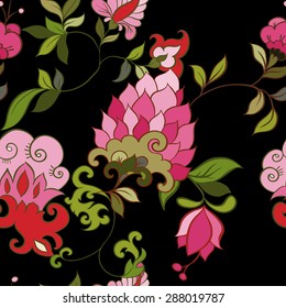 Floral seamless pattern. Indian, persian or turkish art. Vector background. Abstract fantasy illustration.