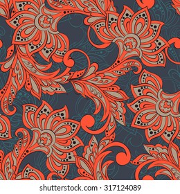 Floral seamless pattern in indian style. Vector background