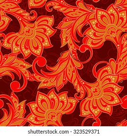 Floral seamless pattern in indian style. Vector background
