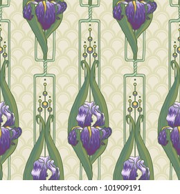 Floral seamless pattern with irises (flags)