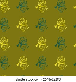 Floral seamless pattern. Irises. An idea for a background, a pattern for fabric, wrapping paper. Gift wrapping