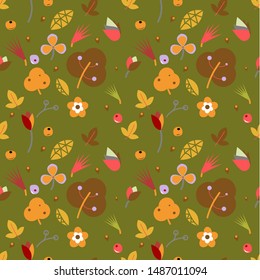 Floral seamless pattern isolated green background suitable for wallpapers, background and page fill | EPS10 Vector